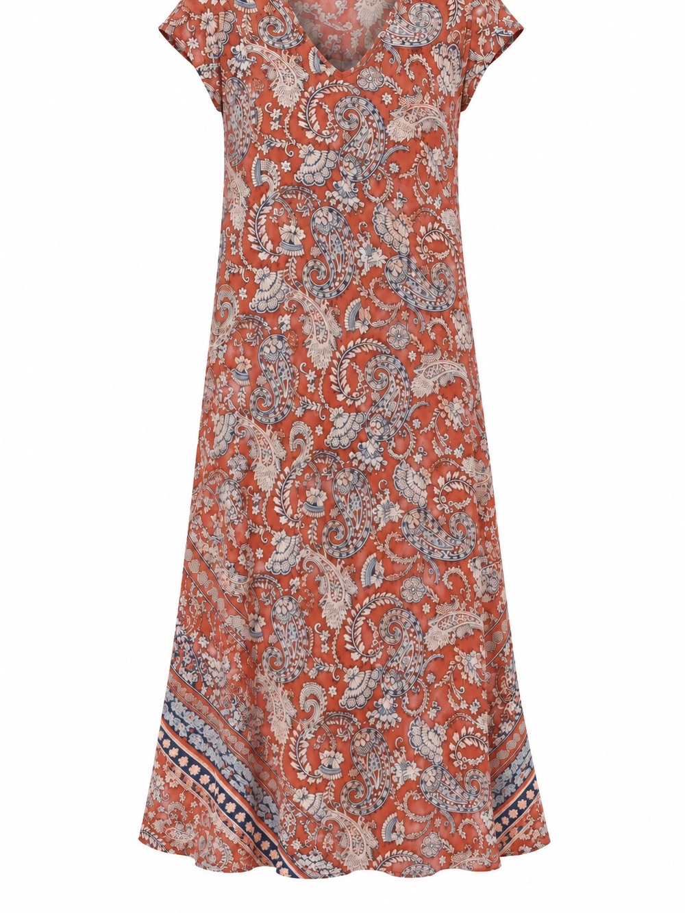 J. Jill Women's Coral Paisley Cap-Sleeve Dress